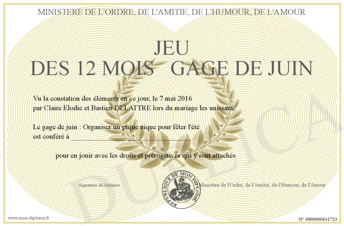Diplome Jeux Des 12 Mois À Imprimer / Mariage de Lucie et Jonathan: Les