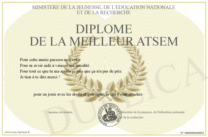 Diplome De La Meilleure Atsem à Imprimer
