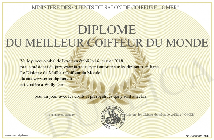 Diplome Du Meilleur Coiffeur Du Monde
