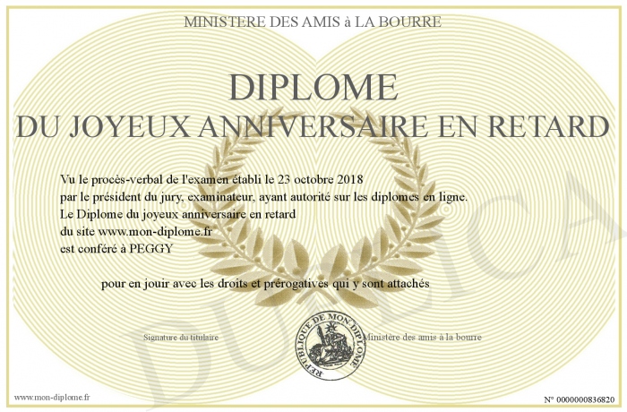 Diplome Du Joyeux Anniversaire En Retard