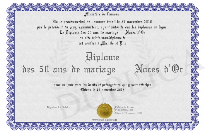 Diplome Des 50 Ans De Mariage Noces D Or