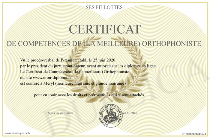 Certificat De Competences De La Meilleure Orthophoniste