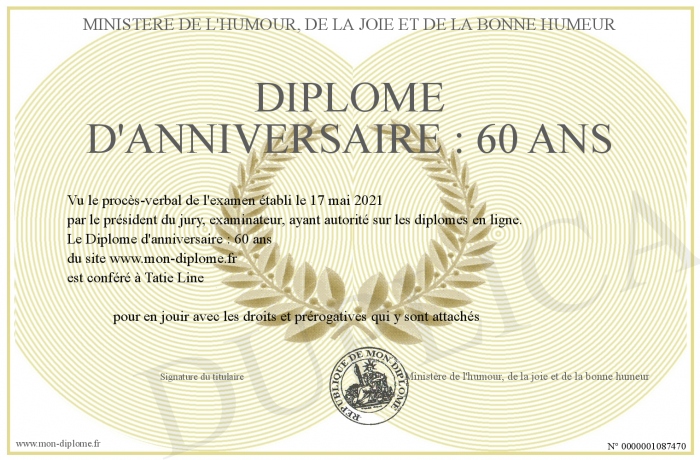 Diplome D Anniversaire 60 Ans