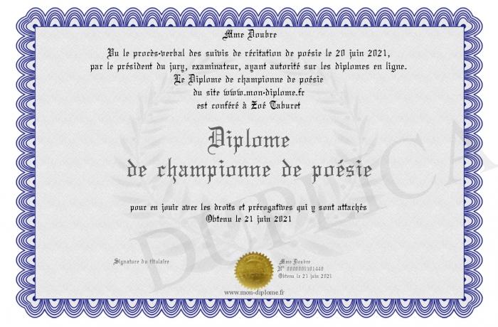 Diplome de championne de poesie Diplome de championne de poesie