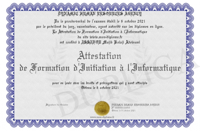 Attestation De Formation D Initiation A L Informatique