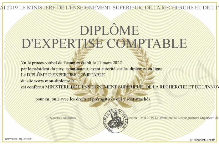 DIPLÔME D'EXPERTISE COMPTABLE