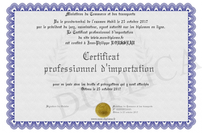 Licence D’Importation Et Attestation D’Intégration – ZKXB