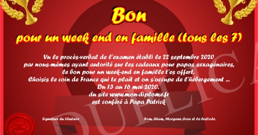 Bon pour un week end en famille (tous les 7)