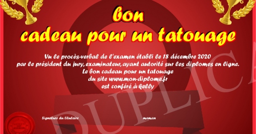 bon cadeau pour un tatouage