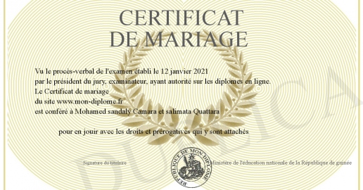Certificat de mariage