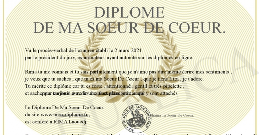 Diplome De Ma Soeur De Coeur.