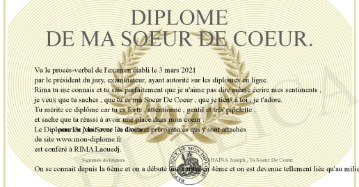 Diplome De Ma Soeur De Coeur.