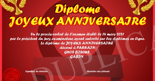 Diplome JOYEUX ANNIVERSAIRE