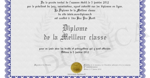 Diplome de la Meilleur classe