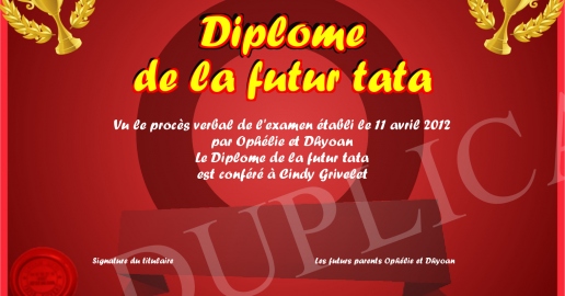 Diplome de la futur tata