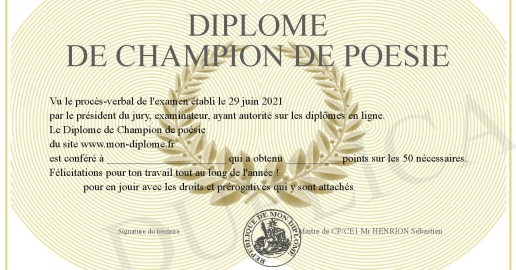 Diplome De Champion De Poesie Diplome De Champion De Poesie