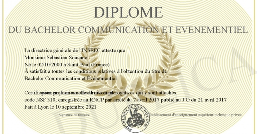 Diplome du Bachelor communication et evenementiel