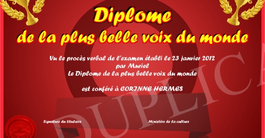 Diplome de la plus belle voix du monde