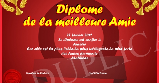 Diplome de la meilleure Amie