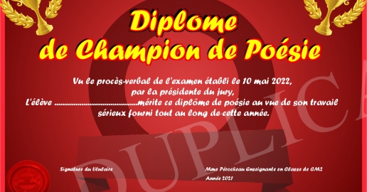Diplome De Champion De Poesie Diplome De Champion De Poesie