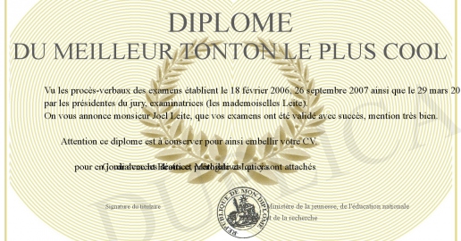 Diplome du meilleur tonton le plus cool