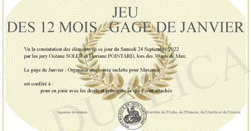 JEU DES 12 MOIS GAGE DE JANVIER