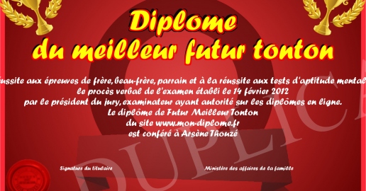 Diplome du meilleur futur tonton