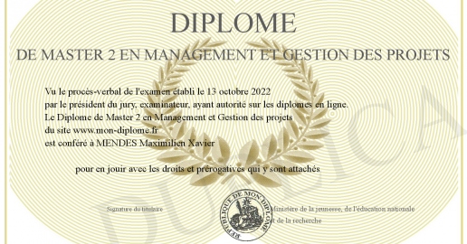 Diplome de Master 2 en Management et Gestion des projets