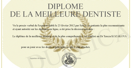 Diplome de la meilleure dentiste