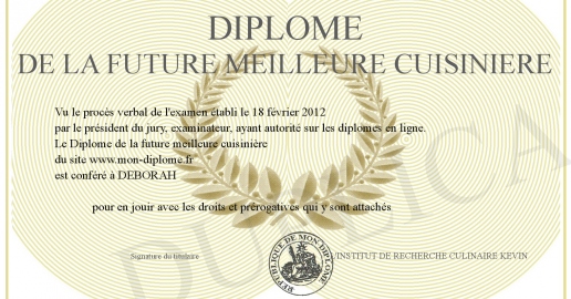 Diplome de la future meilleure cuisiniere
