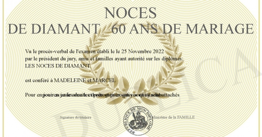 Noces de diamant 60 ans de mariage