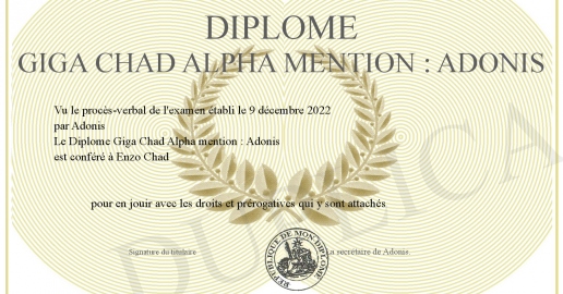 Diplome Giga Chad Alpha mention : Adonis