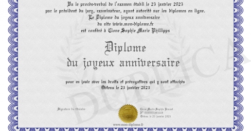 Diplome du joyeux anniversaire
