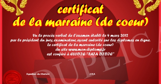 certificat de la marraine (de coeur)