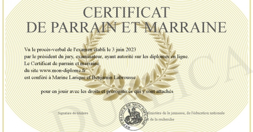 Certificat de parrain et marraine
