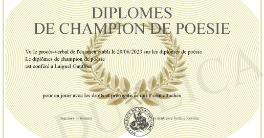 Diplomes de champion de poesie Diplomes de champion de poesie