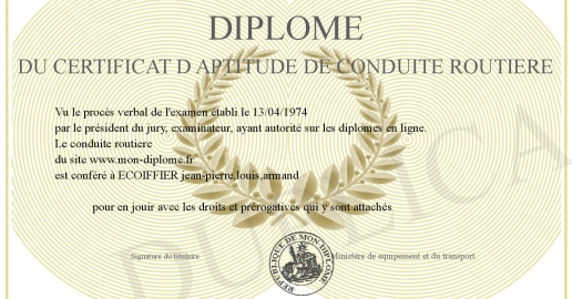Diplome du certificat d aptitude de conduite routiere