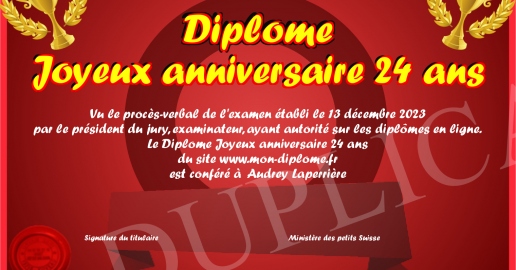 Diplome Joyeux anniversaire 24 ans