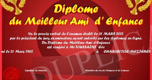 Diplome du Meilleur Ami d Enfance