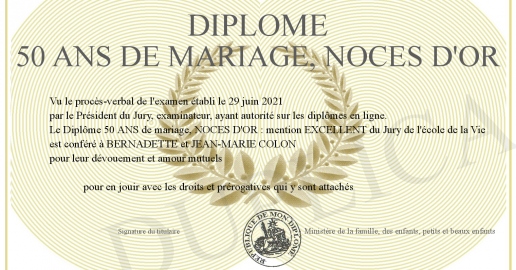 Diplome 50 ans de mariage noces d or