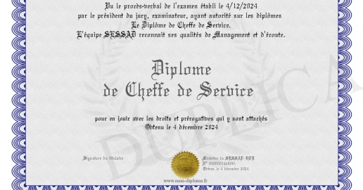 Diplome de Cheffe de Service
