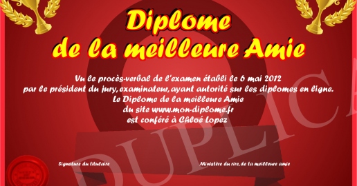 Diplome de la meilleure Amie