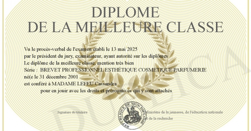 Diplome de la meilleure classe