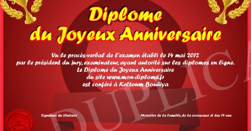 Diplome du Joyeux Anniversaire