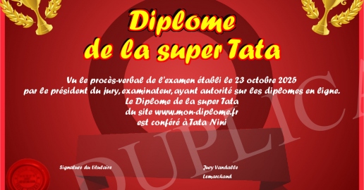 Diplome de la super Tata