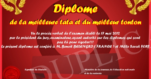 Diplome de la meilleure tata et du meilleur tonton