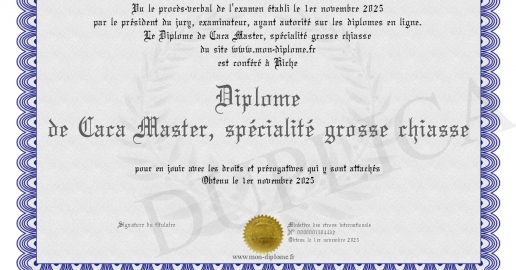Caca Master Diplome de Caca Master specialite grosse chiasse