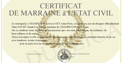 Certificat de marraine a l etat civil