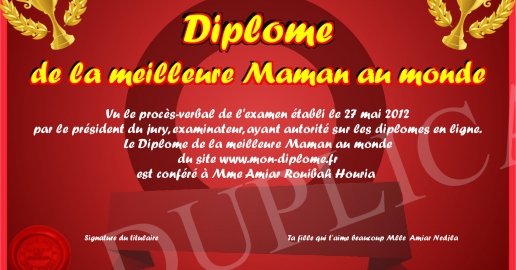 Diplome de la meilleure Maman au monde
