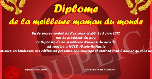Diplome de la meilleure maman du monde